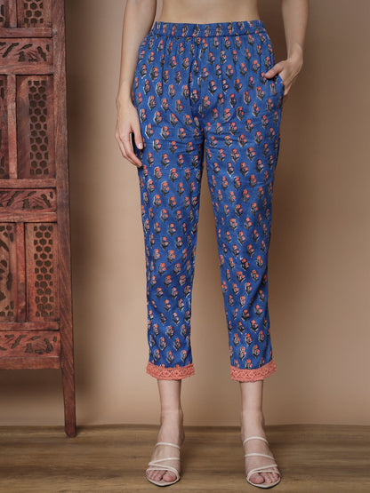 Women's Blue Straight Kurta & Trousers