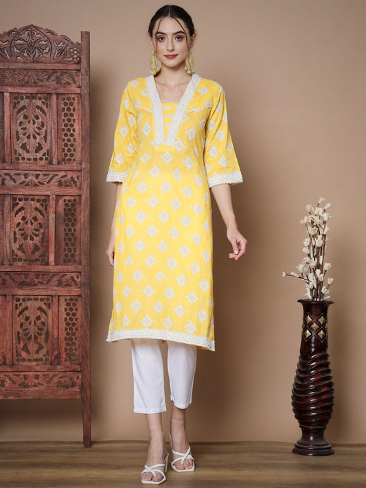 Women's Yellow Straight Kurta & Trousers