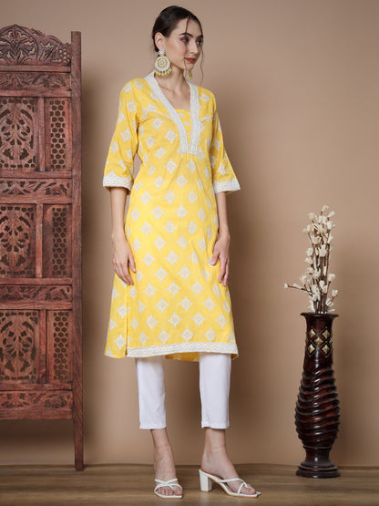 Women's Yellow Straight Kurta & Trousers