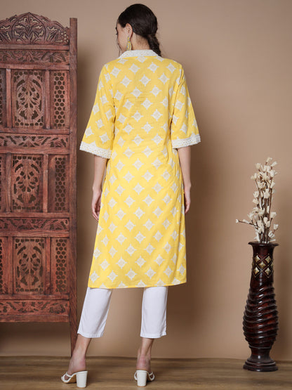 Women's Yellow Straight Kurta & Trousers