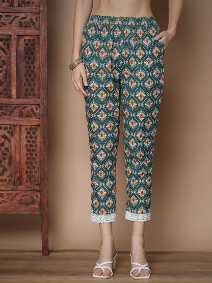 Women's Green Straight Kurta & Trousers