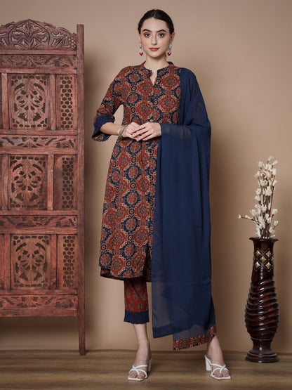 Women's Blue A-Line Kurta & Trousers
