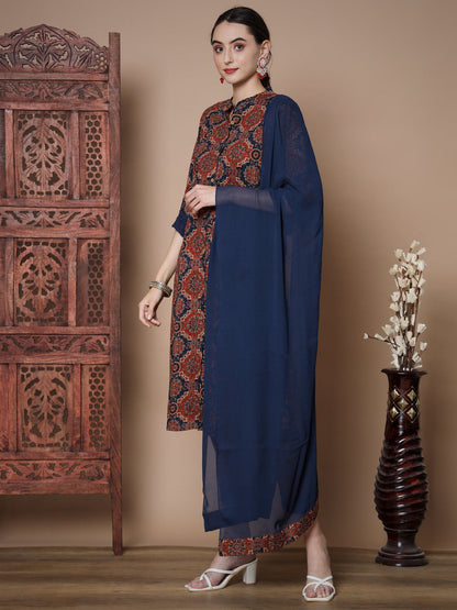 Women's Blue A-Line Kurta & Trousers