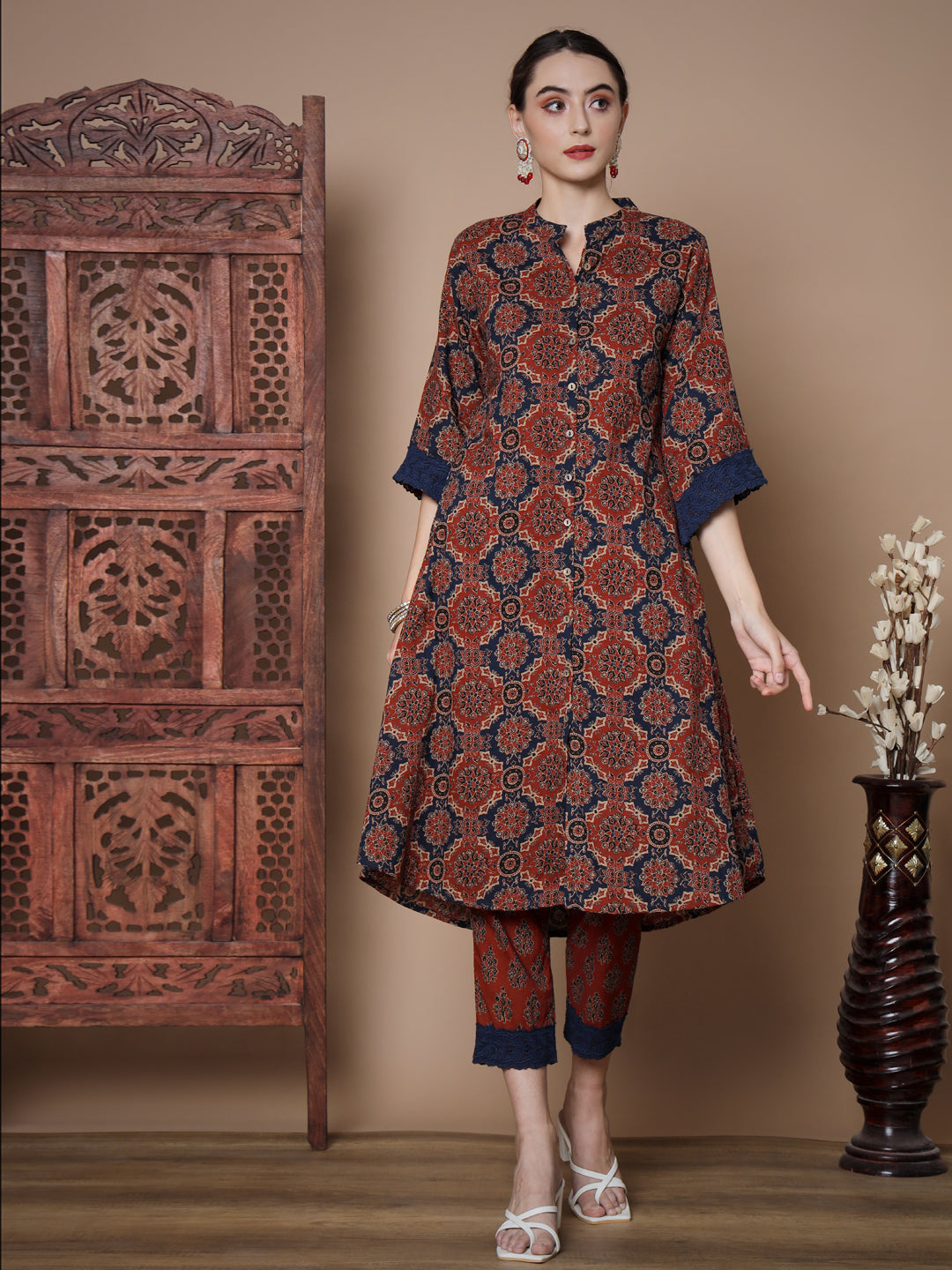 Women's Blue A-Line Kurta & Trousers