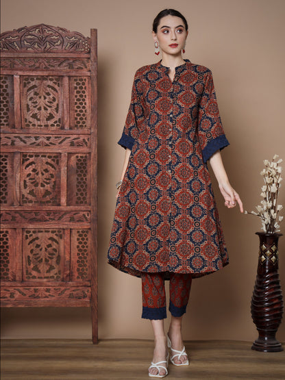 Women's Blue A-Line Kurta & Trousers