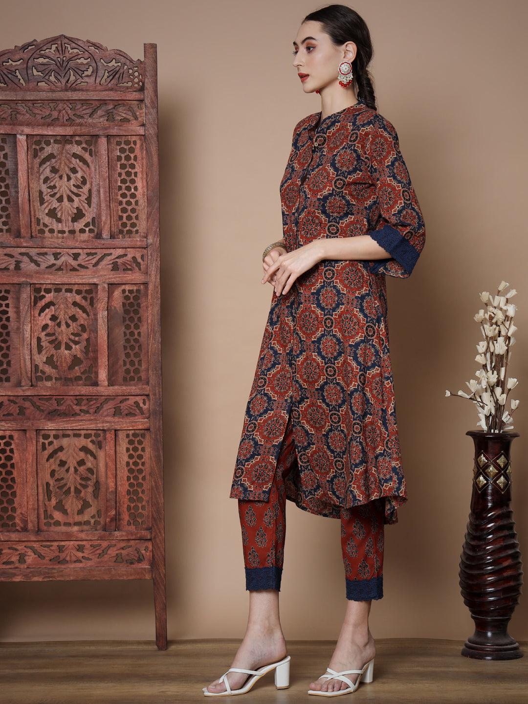 Women's Blue A-Line Kurta & Trousers