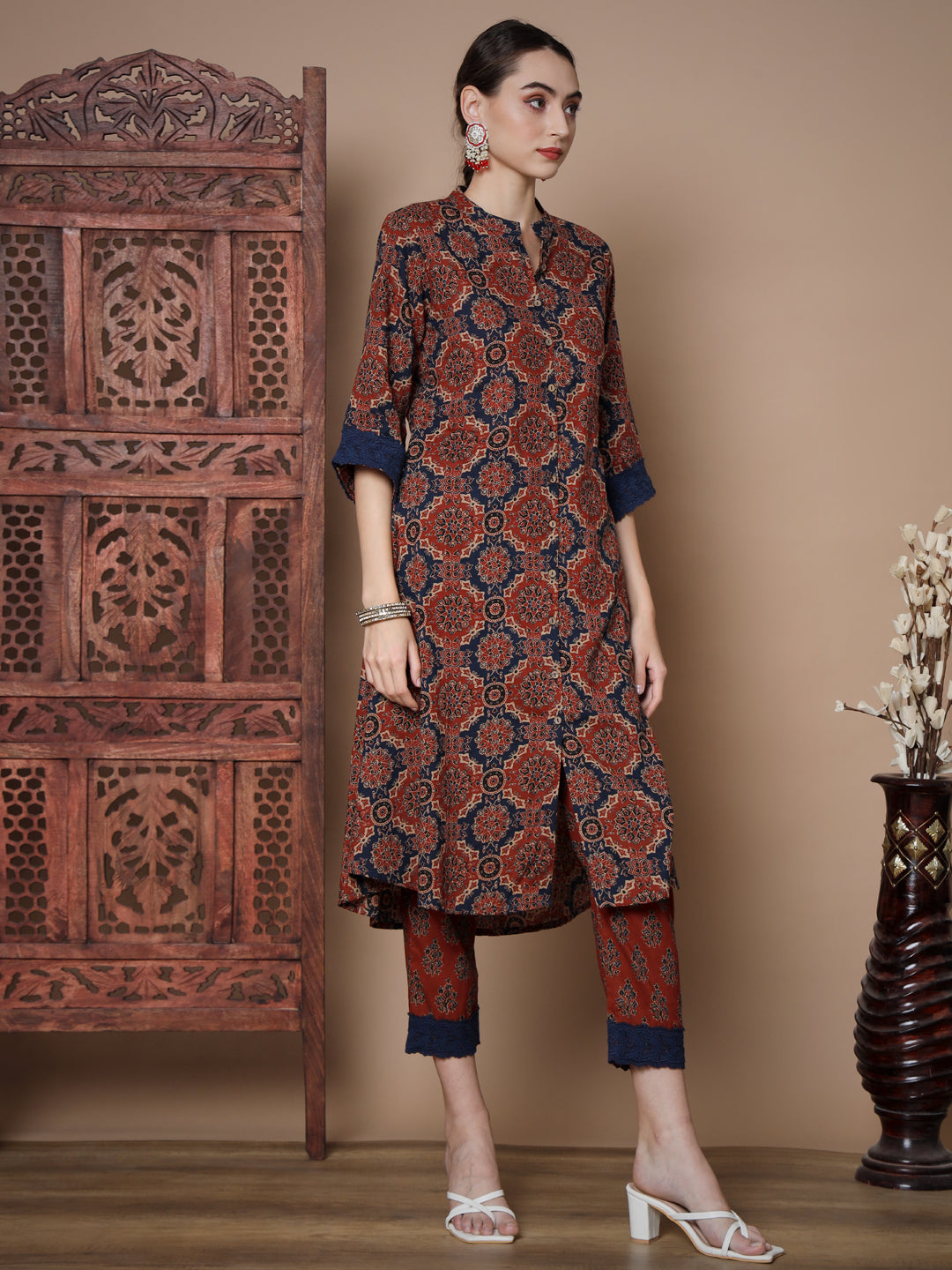 Women's Blue A-Line Kurta & Trousers