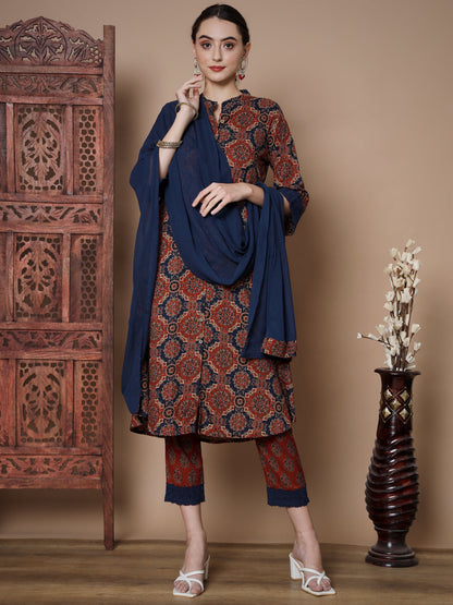 Women's Blue A-Line Kurta & Trousers