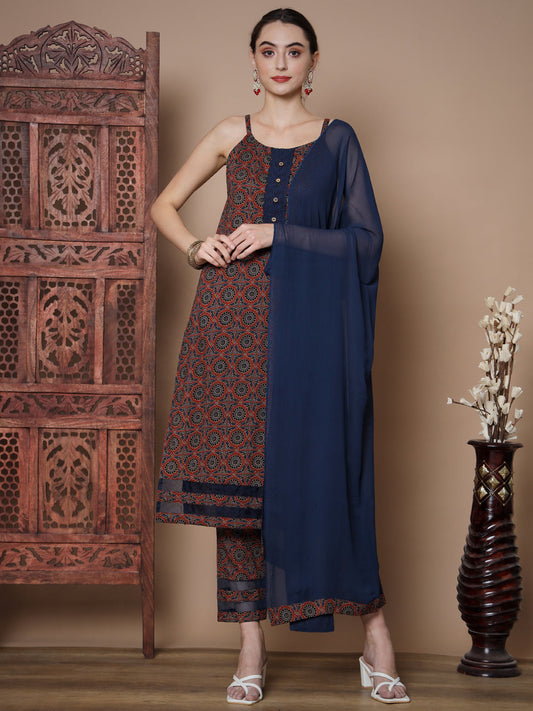 Women's Blue Straight Kurta & Trousers