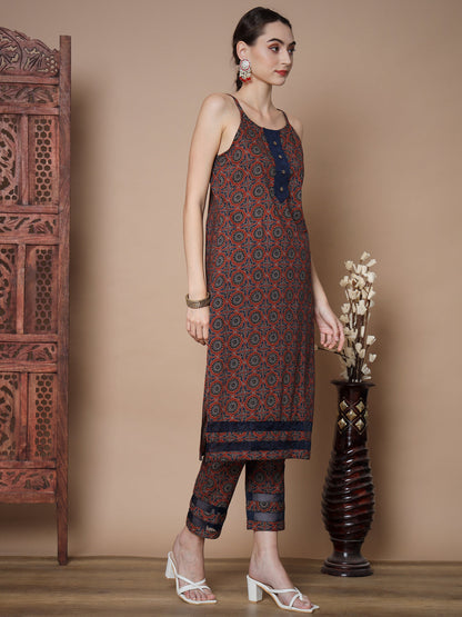 Women's Blue Straight Kurta & Trousers