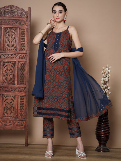Women's Blue Straight Kurta & Trousers