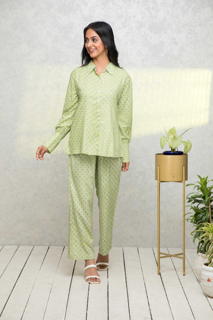 Women's Green Printed Co-Ords