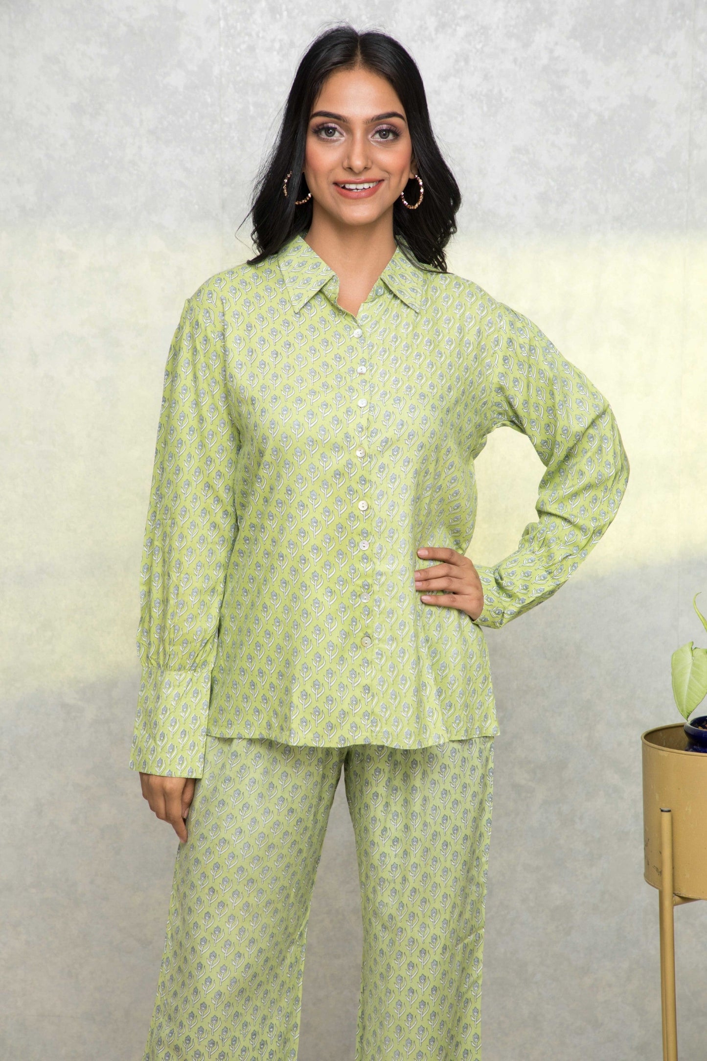 Women's Green Printed Co-Ords