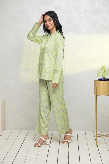 Women's Green Printed Co-Ords