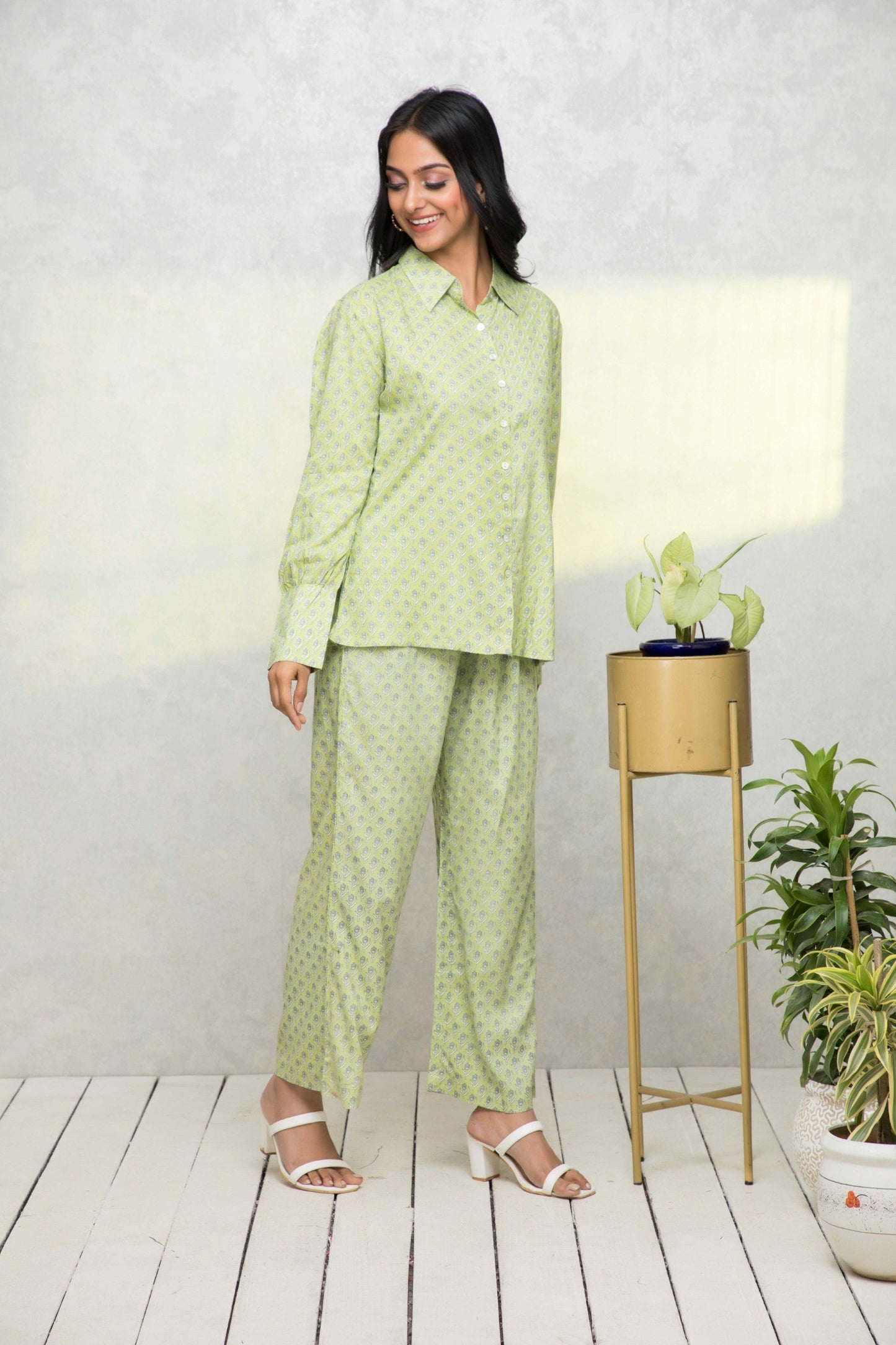 Women's Green Printed Co-Ords