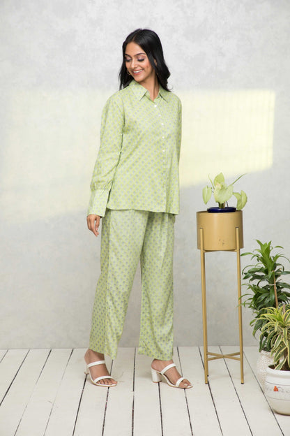Women's Green Printed Co-Ords