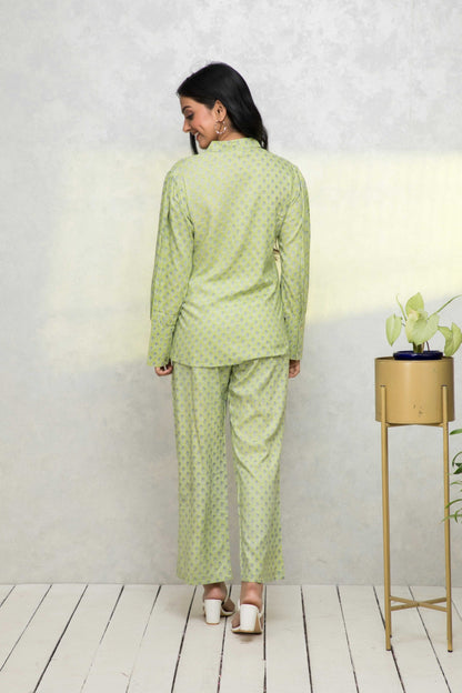 Women's Green Printed Co-Ords