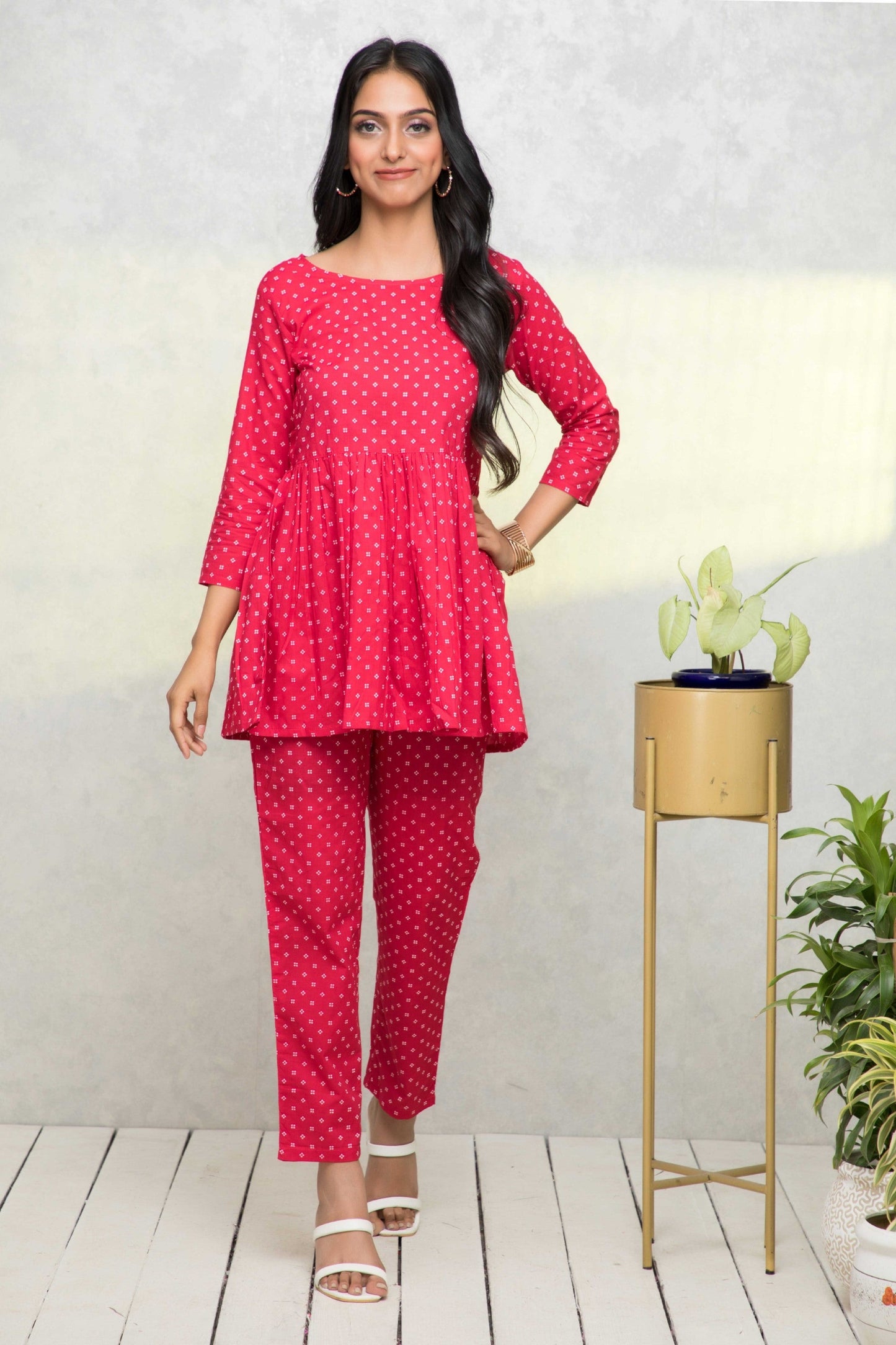Women's Red Printed Co-Ords