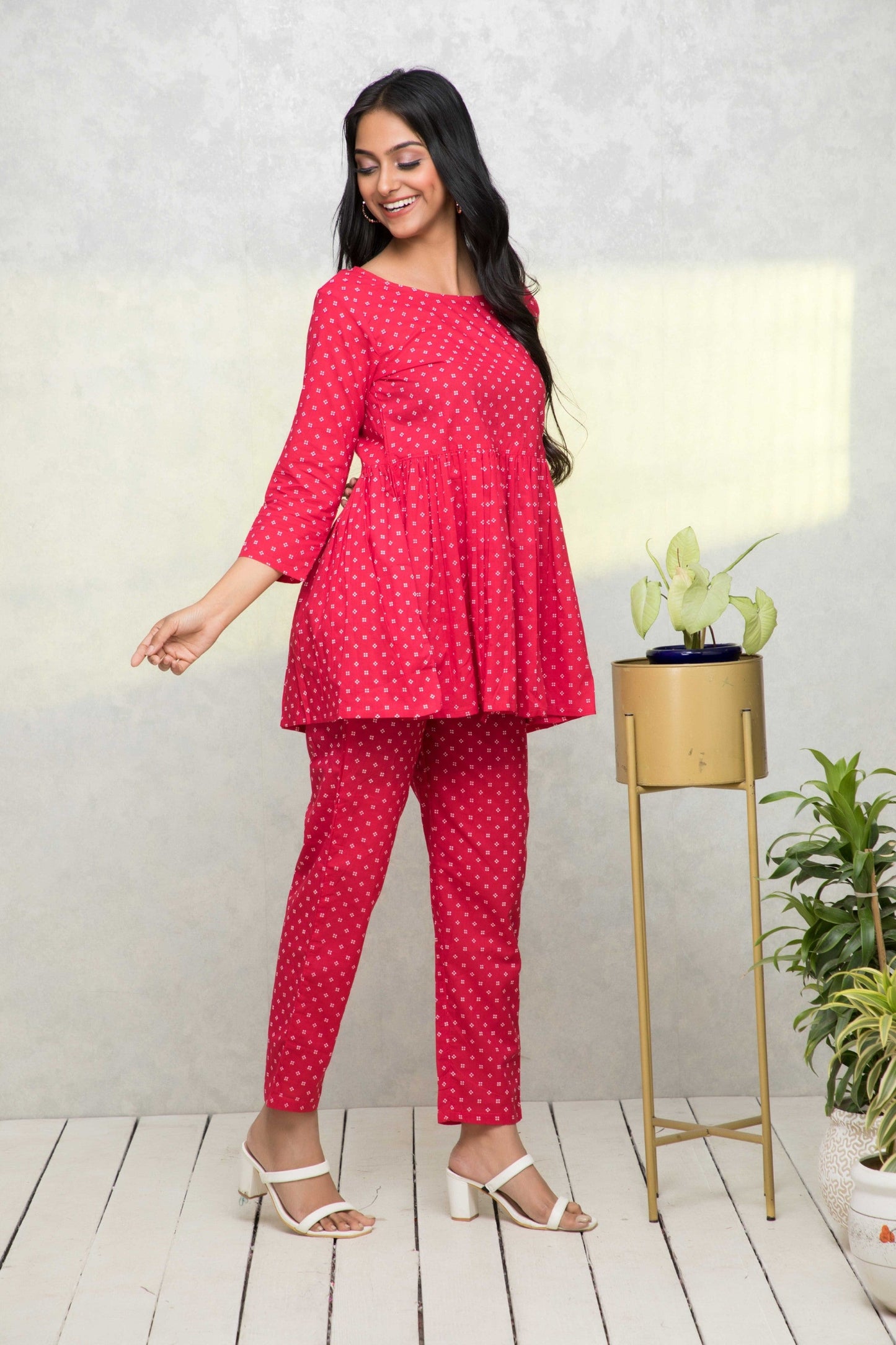 Women's Red Printed Co-Ords