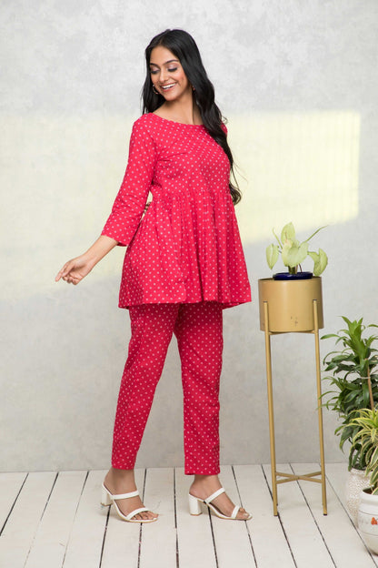 Women's Red Printed Co-Ords