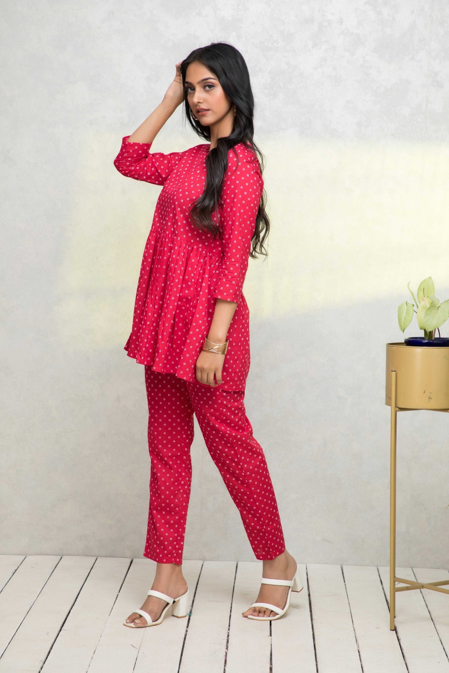 Women's Red Printed Co-Ords