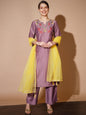 Women's Mauve Solid Kurta & Palazzos With Dupatta