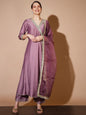 Women's Mauve Solid Kurta & Palazzos With Dupatta