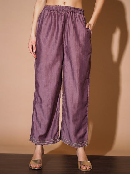 Women's Mauve Solid Kurta & Palazzos With Dupatta