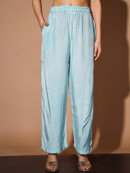 Women's Blue Printed Kurta & Palazzos With Dupatta