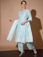 Women's Blue Printed Kurta & Palazzos With Dupatta