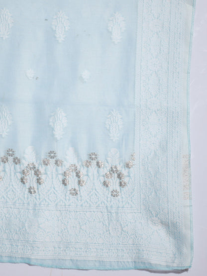 Women's Blue Printed Kurta & Palazzos With Dupatta