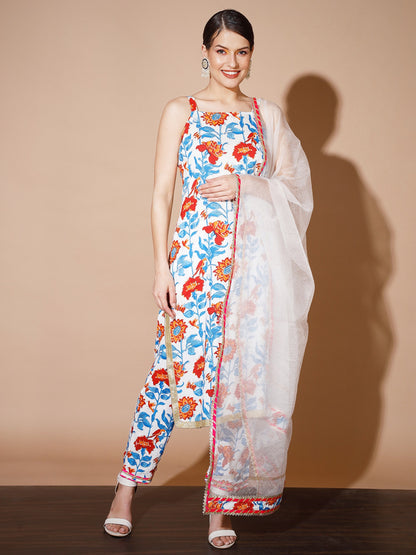 Women's Multi Printed Kurta & Trousers With Dupatta