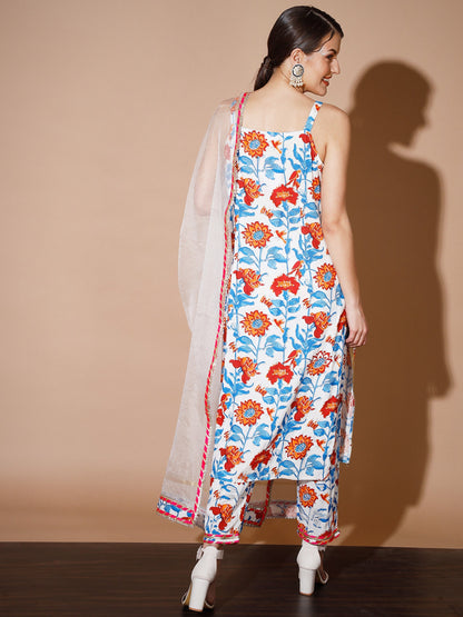 Women's Multi Printed Kurta & Trousers With Dupatta