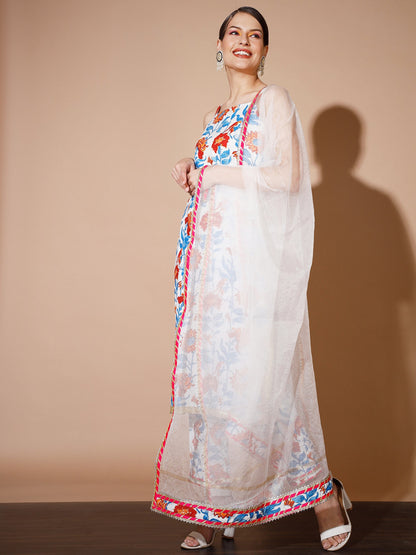 Women's Multi Printed Kurta & Trousers With Dupatta