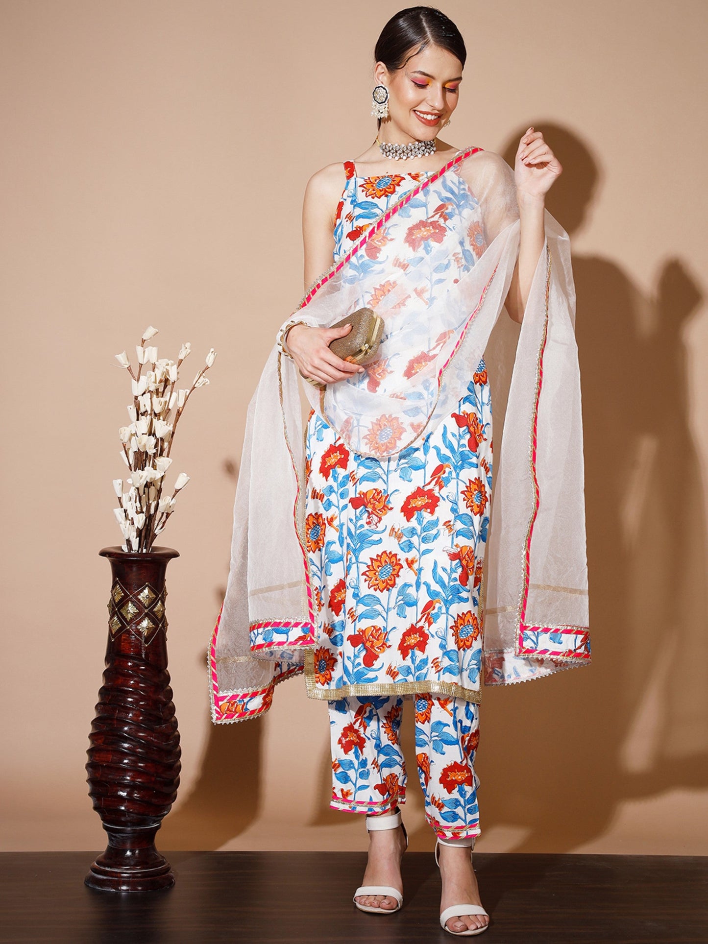 Women's Multi Printed Kurta & Trousers With Dupatta