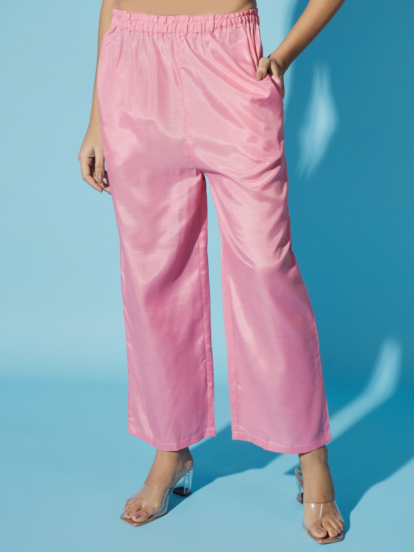 Women's Pink Printed Kurta & Trousers With Dupatta