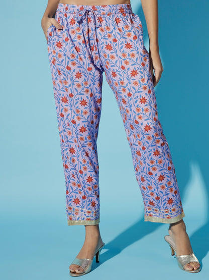 Women's Lavender Printed Kurta & Trousers With Dupatta
