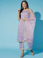 Women's Lavender Printed Kurta & Trousers With Dupatta