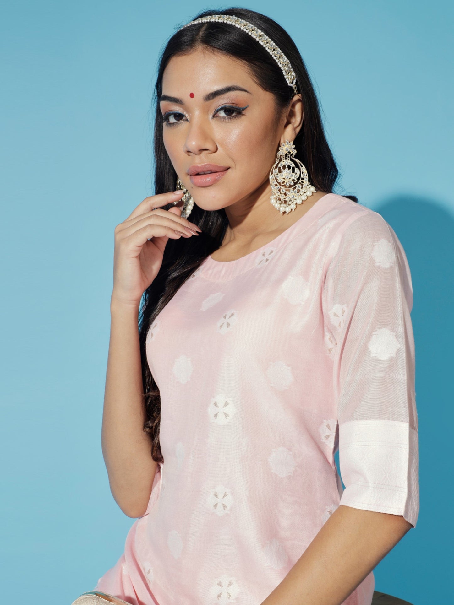Women's Pink Embroidered Kurta & Trousers With Dupatta
