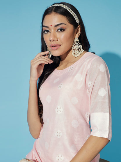 Women's Pink Embroidered Kurta & Trousers With Dupatta
