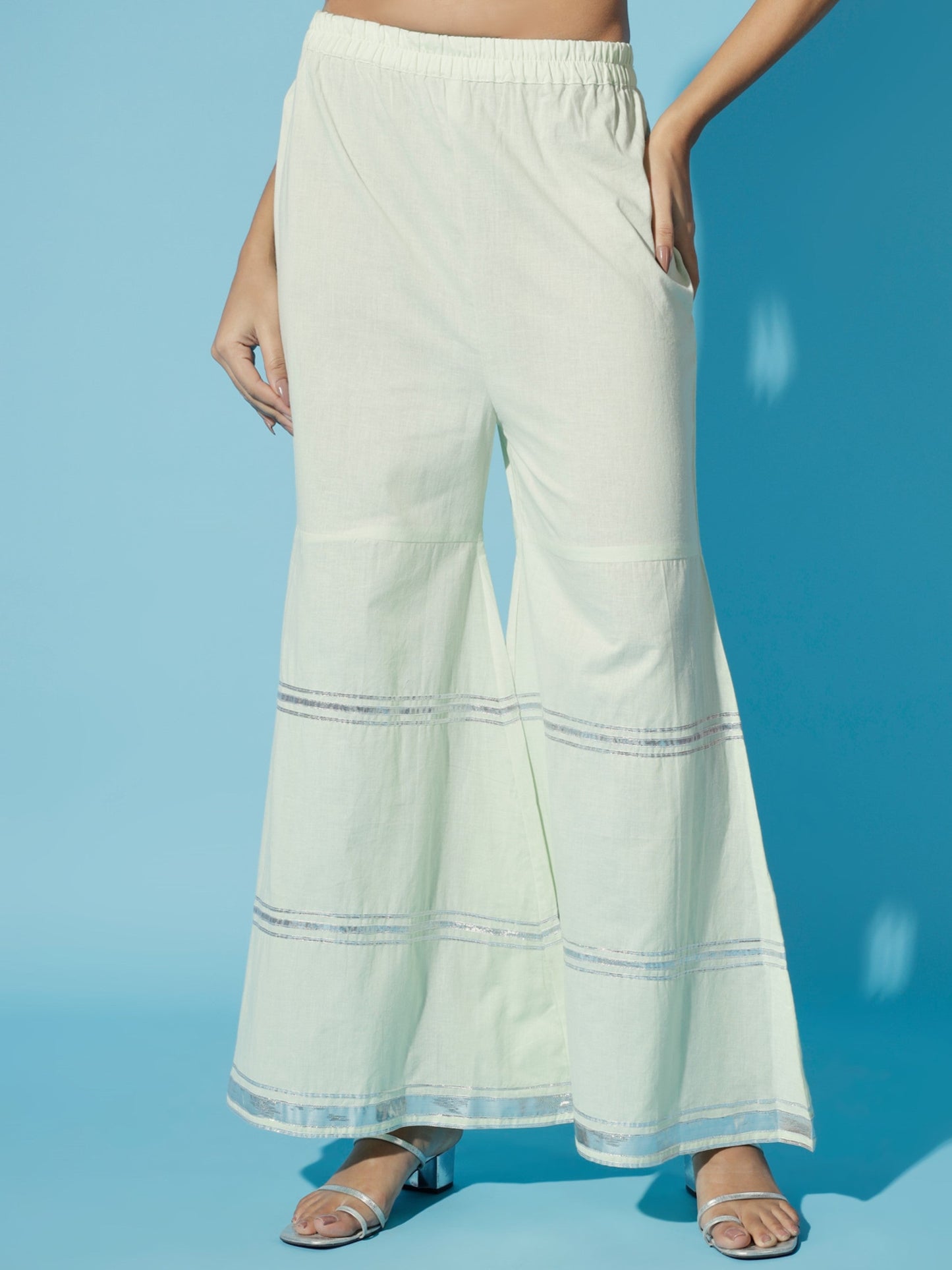 Women's Green Solid Kurta & Palazzos With Dupatta