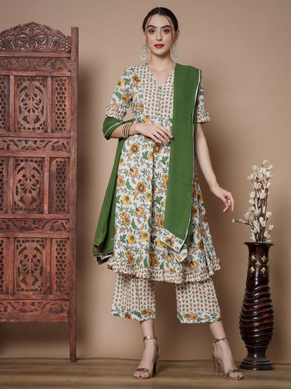 Women's Multi Anarkali Kurta & Palazzos With Dupatta