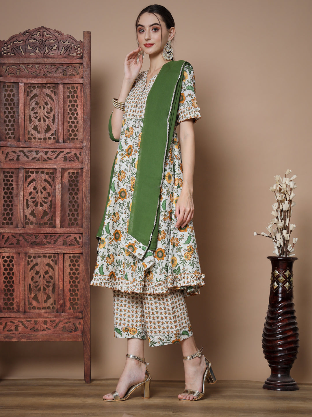 Women's Multi Anarkali Kurta & Palazzos With Dupatta