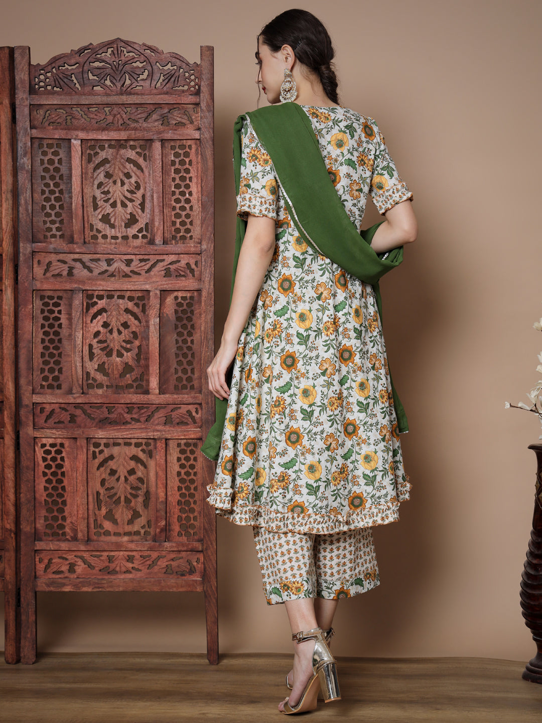 Women's Multi Anarkali Kurta & Palazzos With Dupatta