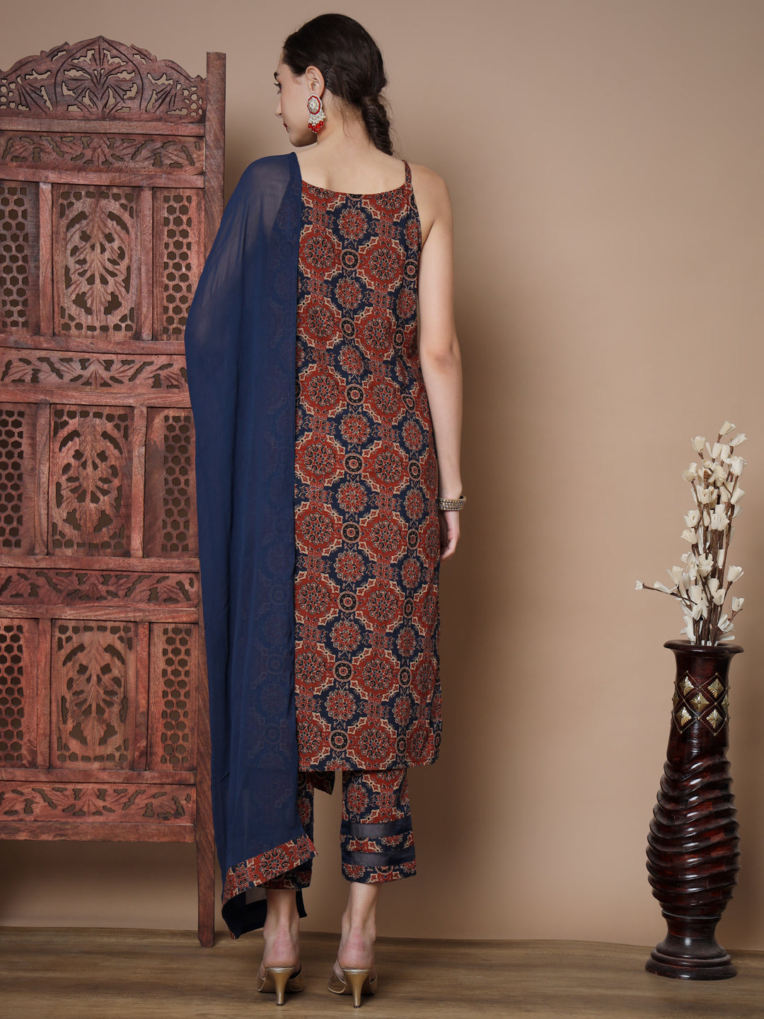 Women's Blue Straight Kurta & Trousers With Dupatta
