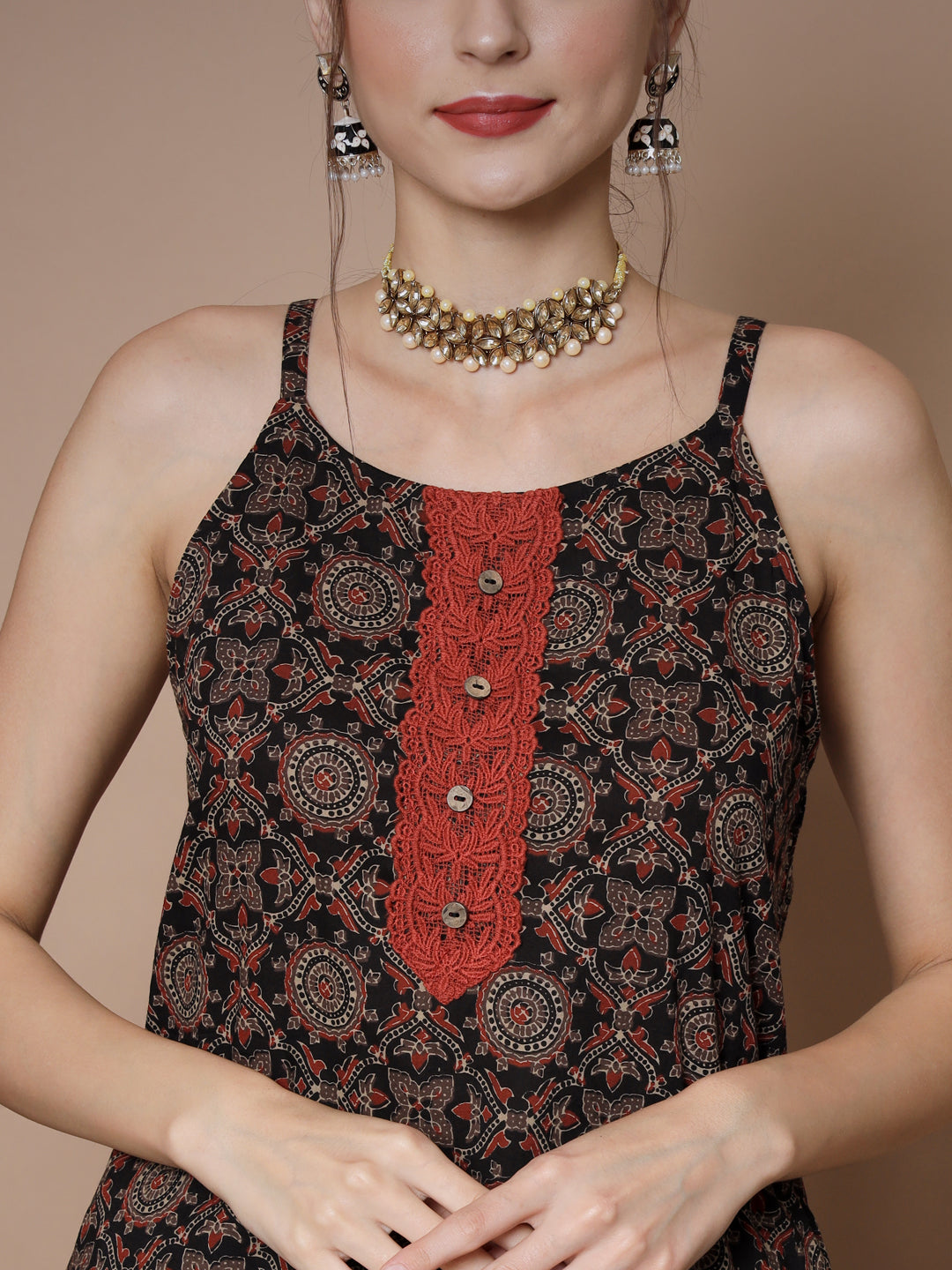 Women's Rust Straight Kurta & Trousers With Dupatta