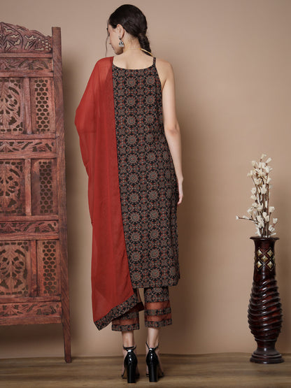 Women's Rust Straight Kurta & Trousers With Dupatta