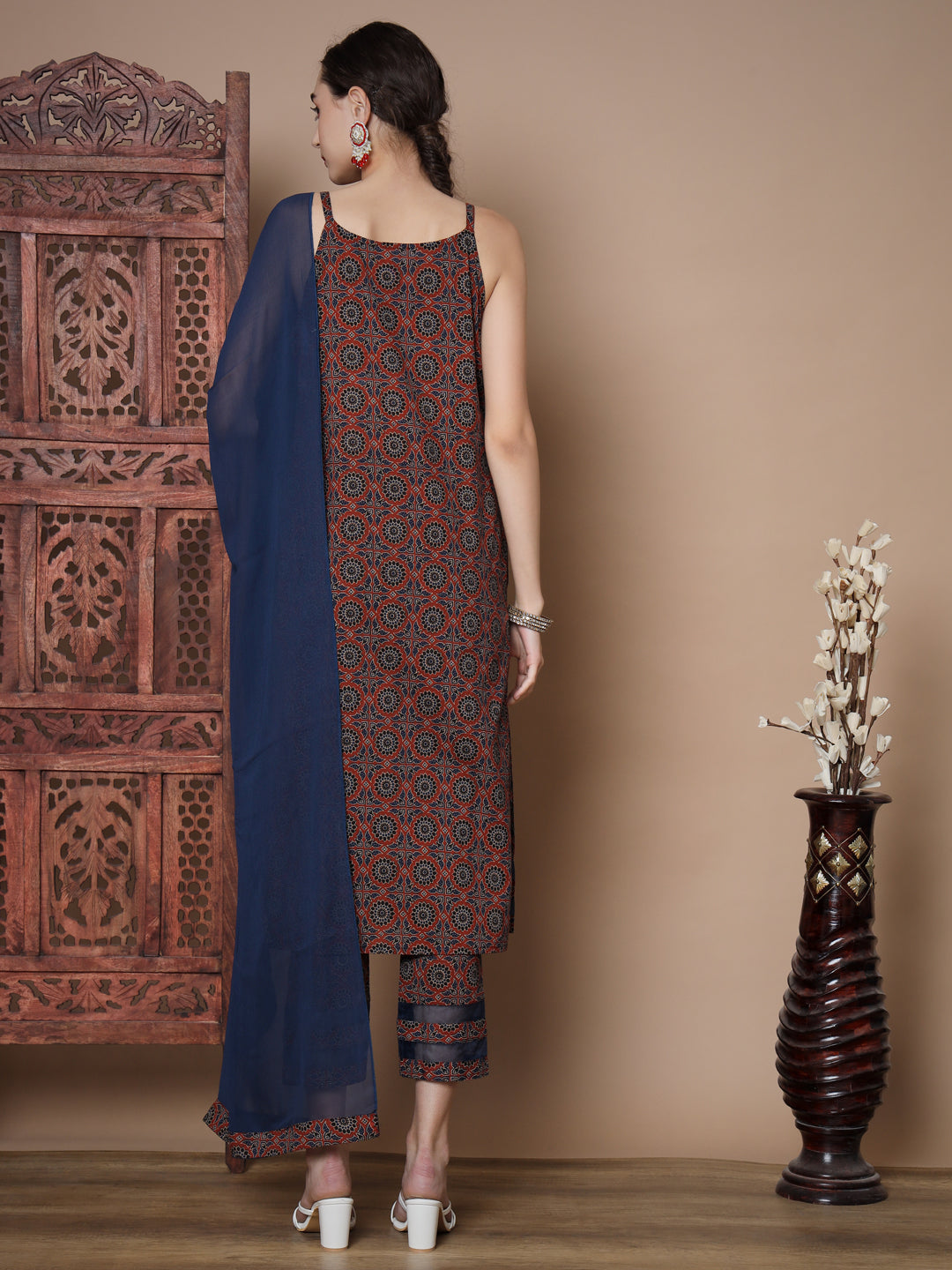 Women's Blue Straight Kurta & Trousers With Dupatta