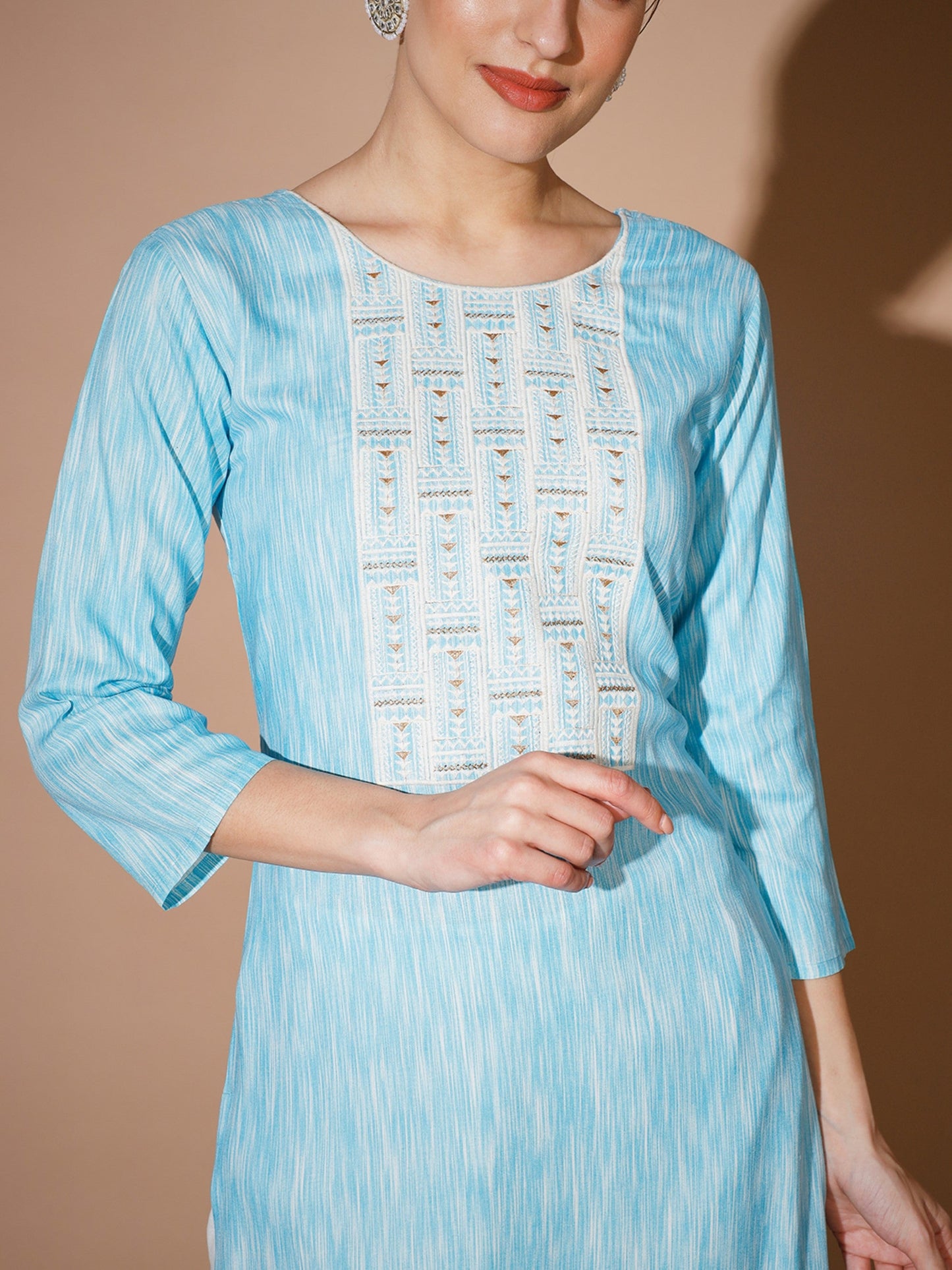 Women's Blue Printed Kurta & Trousers With Dupatta