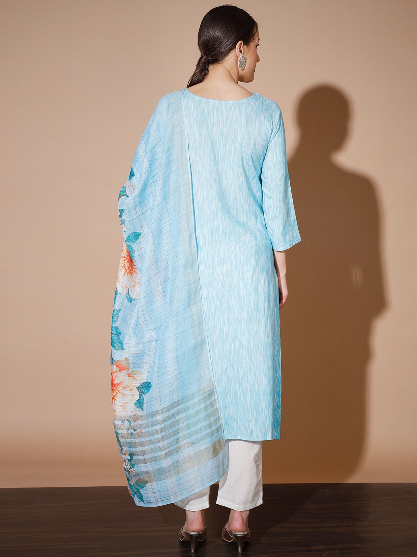 Women's Blue Printed Kurta & Trousers With Dupatta